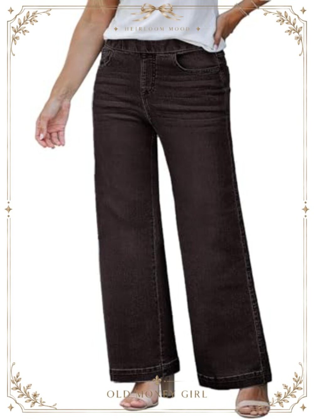 Plus Size Pull On Wide Leg Jeans High Waist Stretch Denim Pants
